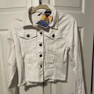 NWT white distressed denim jacket